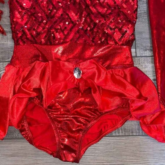 STUNNING CURTAIN CALL 2PC LEOTARD AND HAT RHINESTONE SEQUIN HOLIDAY SET MEDIUM - Picture 2 of 7